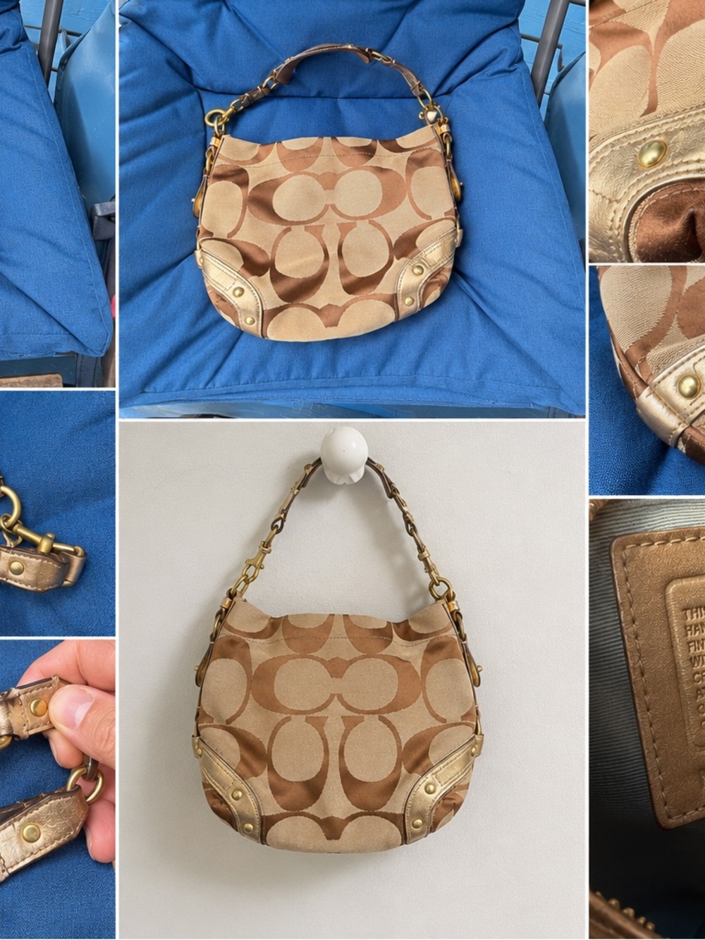 Y2K Coach Tan & Gold Signature Canvas Hobo Bag